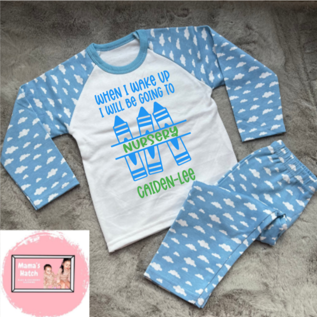When I Wake Up I Will Be Going To Nursery Blue Pyjamas image 0