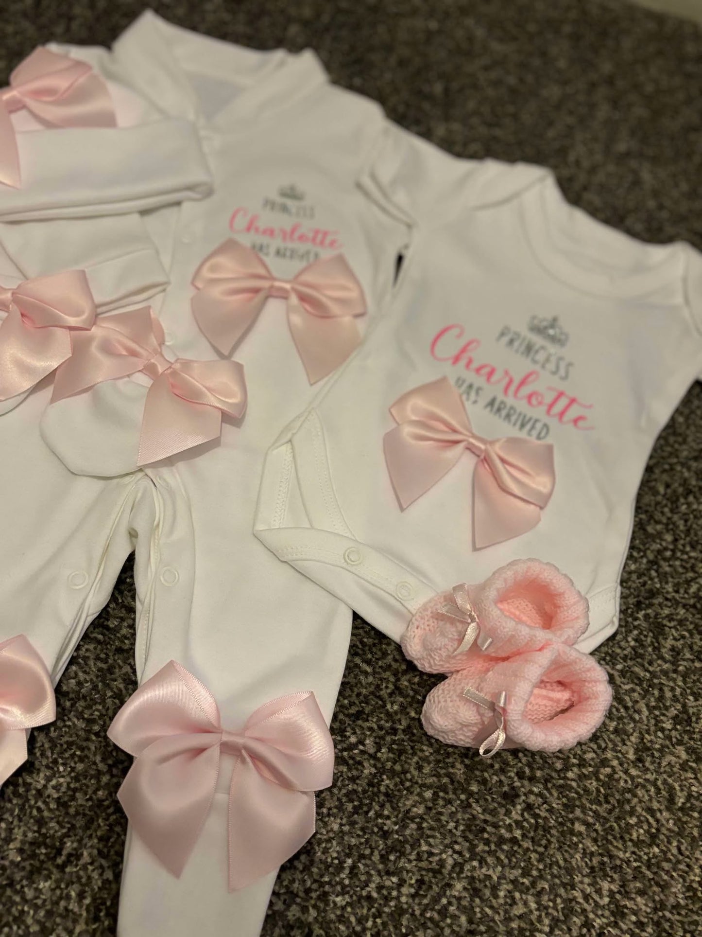 Personalised New Baby Coming Home Outfit With Pink Bows image 3