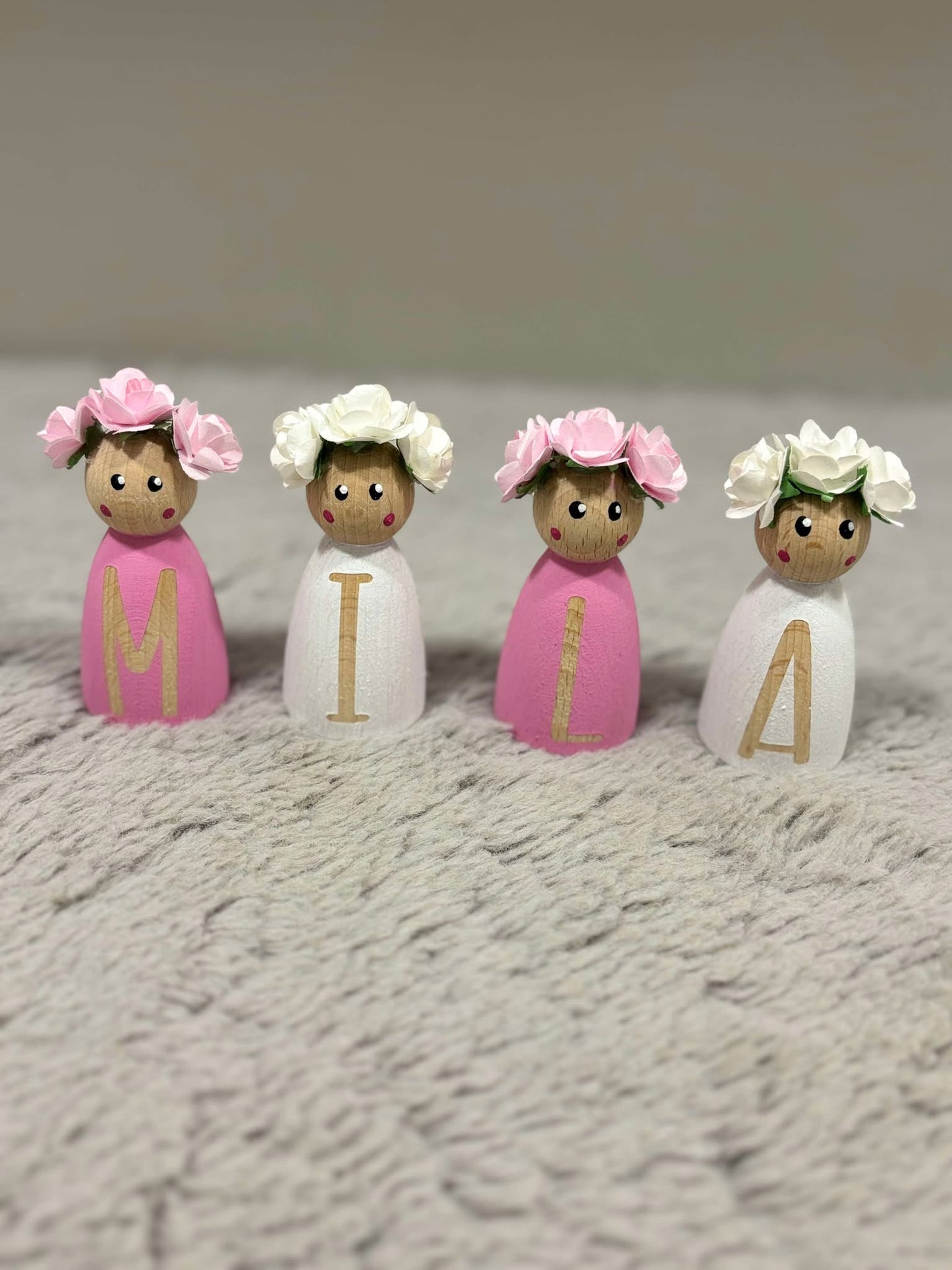 Personalised Pink & White Peg Dolls image 5