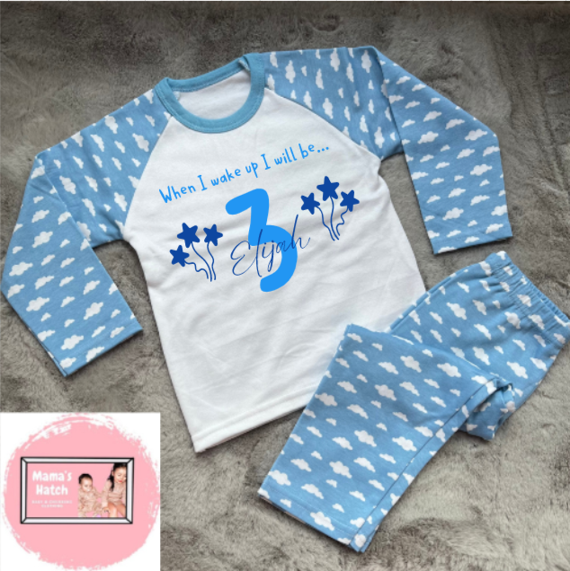 Blue Star Balloons When I Wake Up I Will Be Birthday Pyjamas image 0