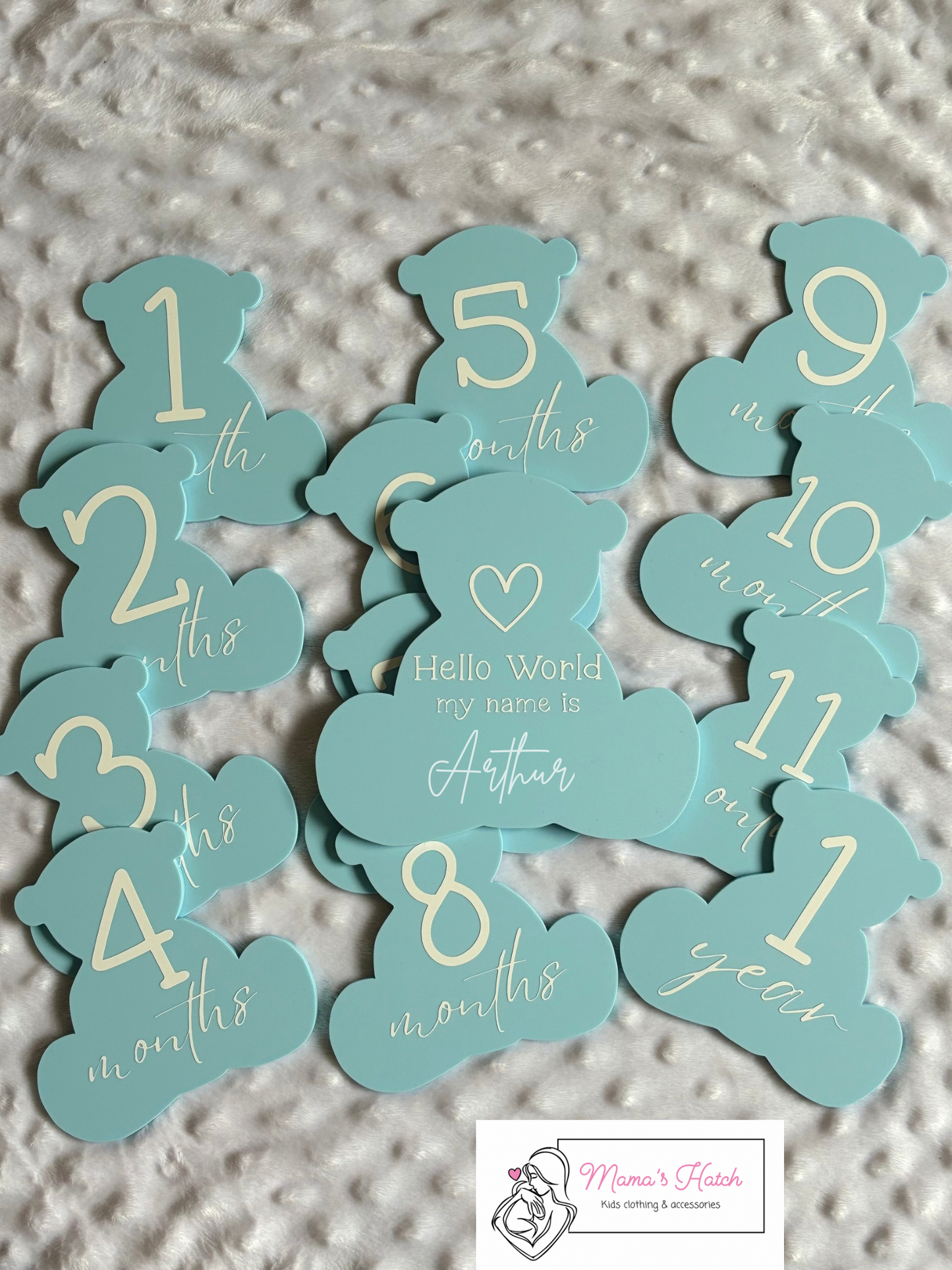 Blue Teddy Baby Milestone Plaques | Pack of 13 image 1