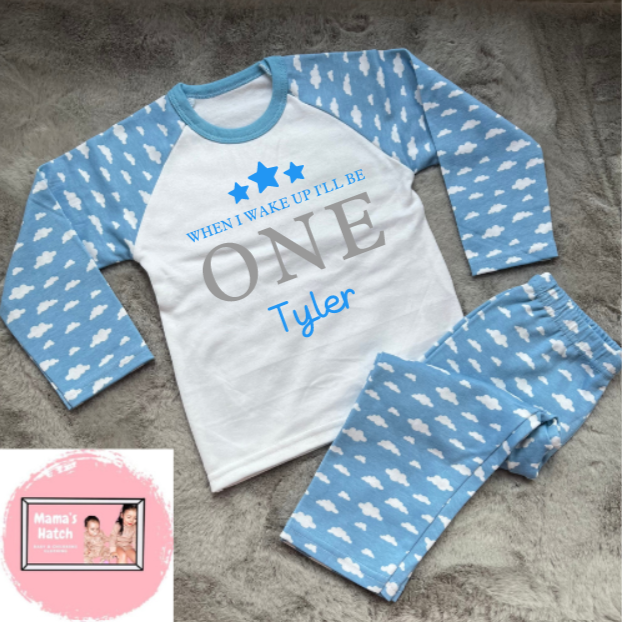 Blue Stars When I Wake Up I Will Be Birthday Pyjamas image 0