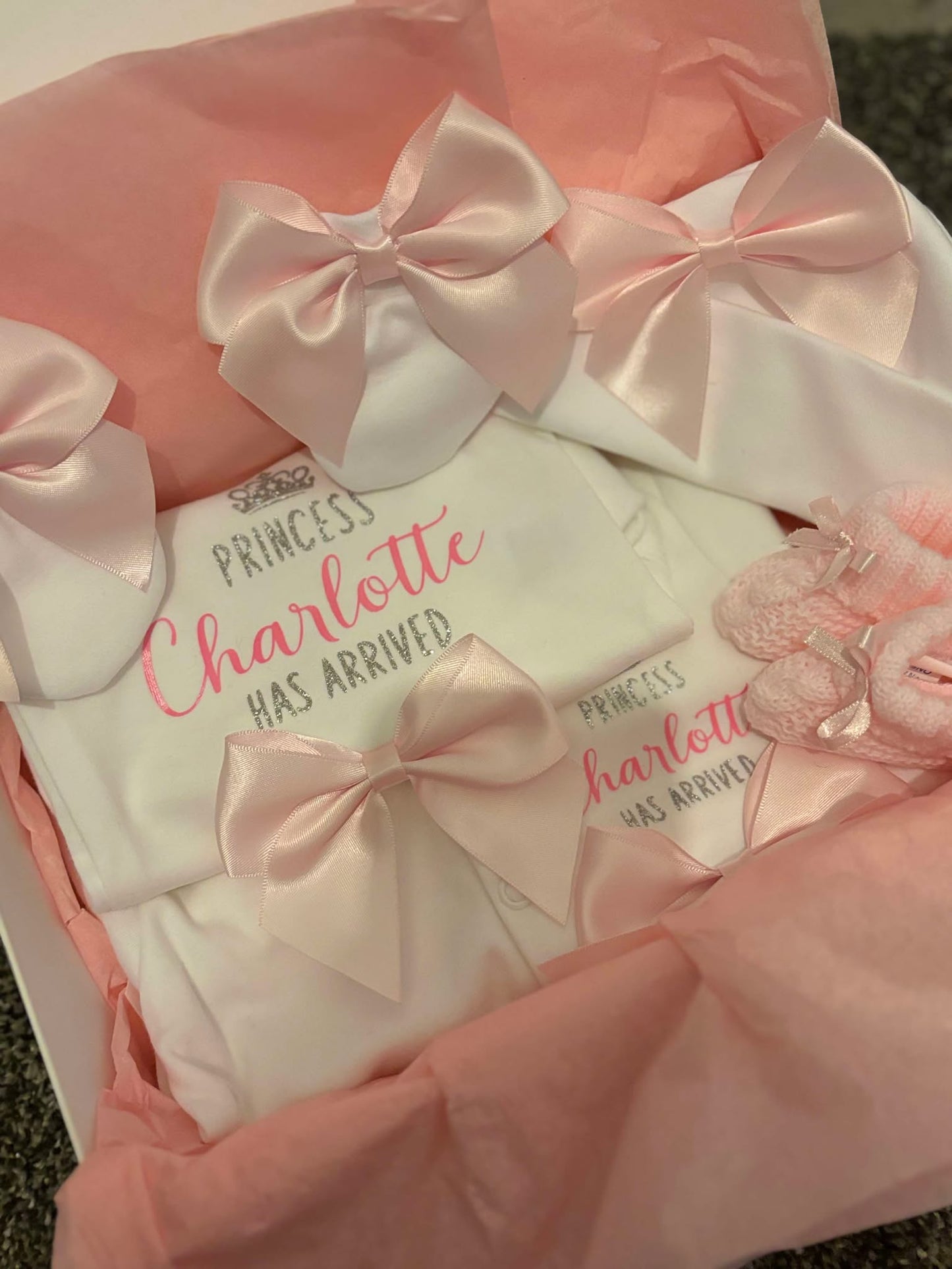 Personalised New Baby Coming Home Outfit With Pink Bows image 1