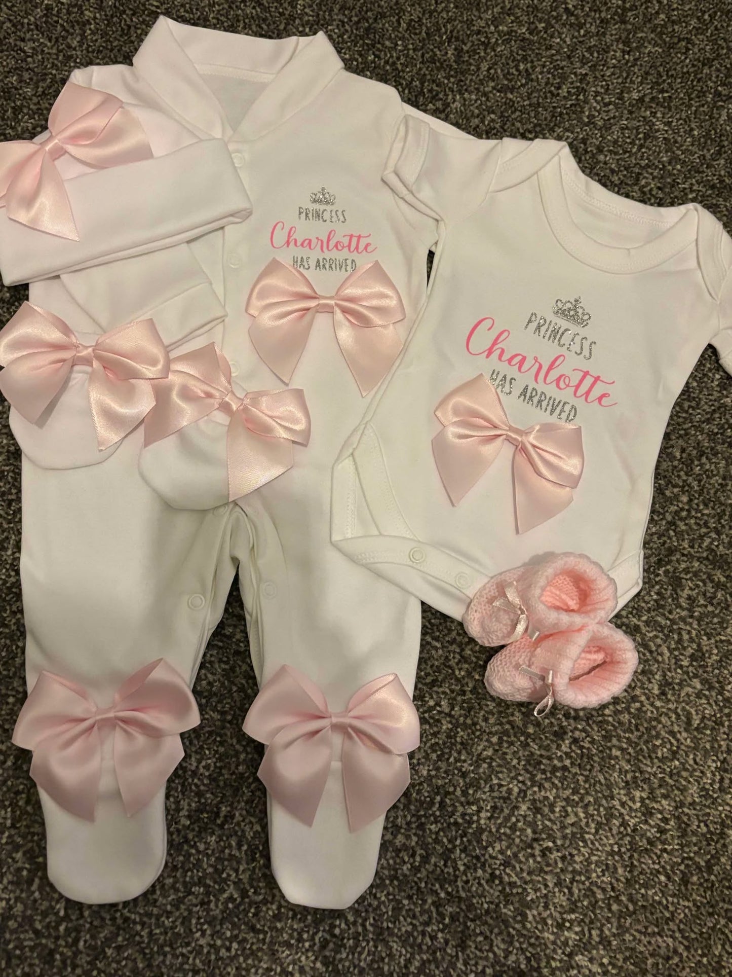 Personalised New Baby Coming Home Outfit With Pink Bows image 4
