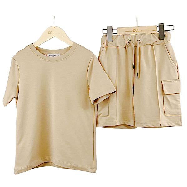 LEO boys t-shirt and shorts set beige image 0