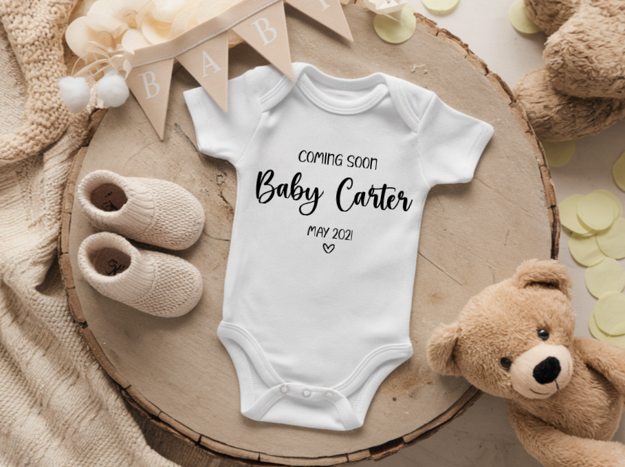 Personalised Coming Soon Pregnancy Announcement Vest image 0