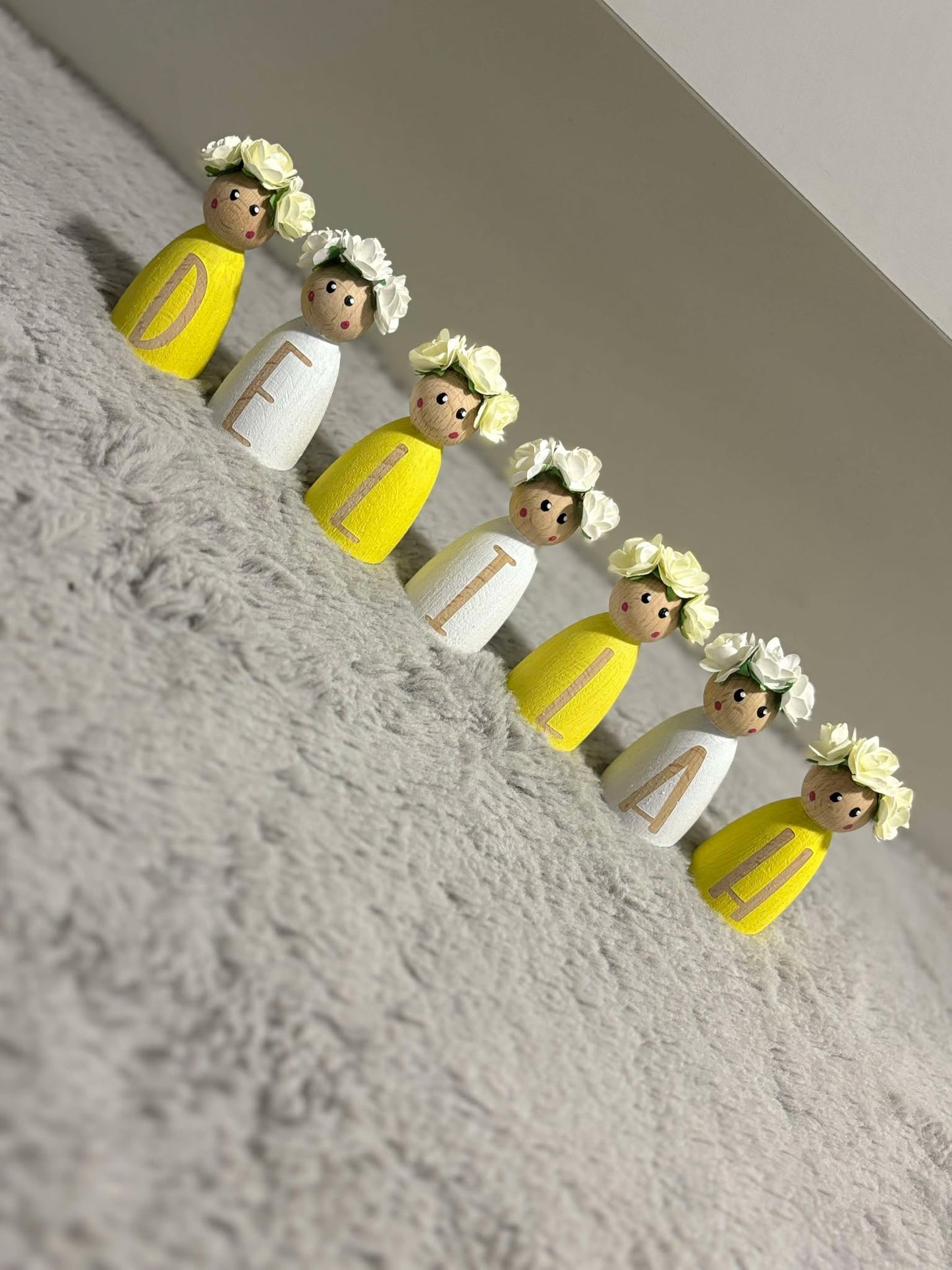 Personalised Lemon & White Peg Dolls image 1