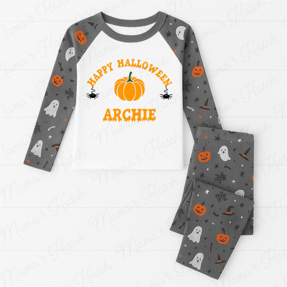 Personalised Happy Halloween Pumpkin Spider Pyjamas
