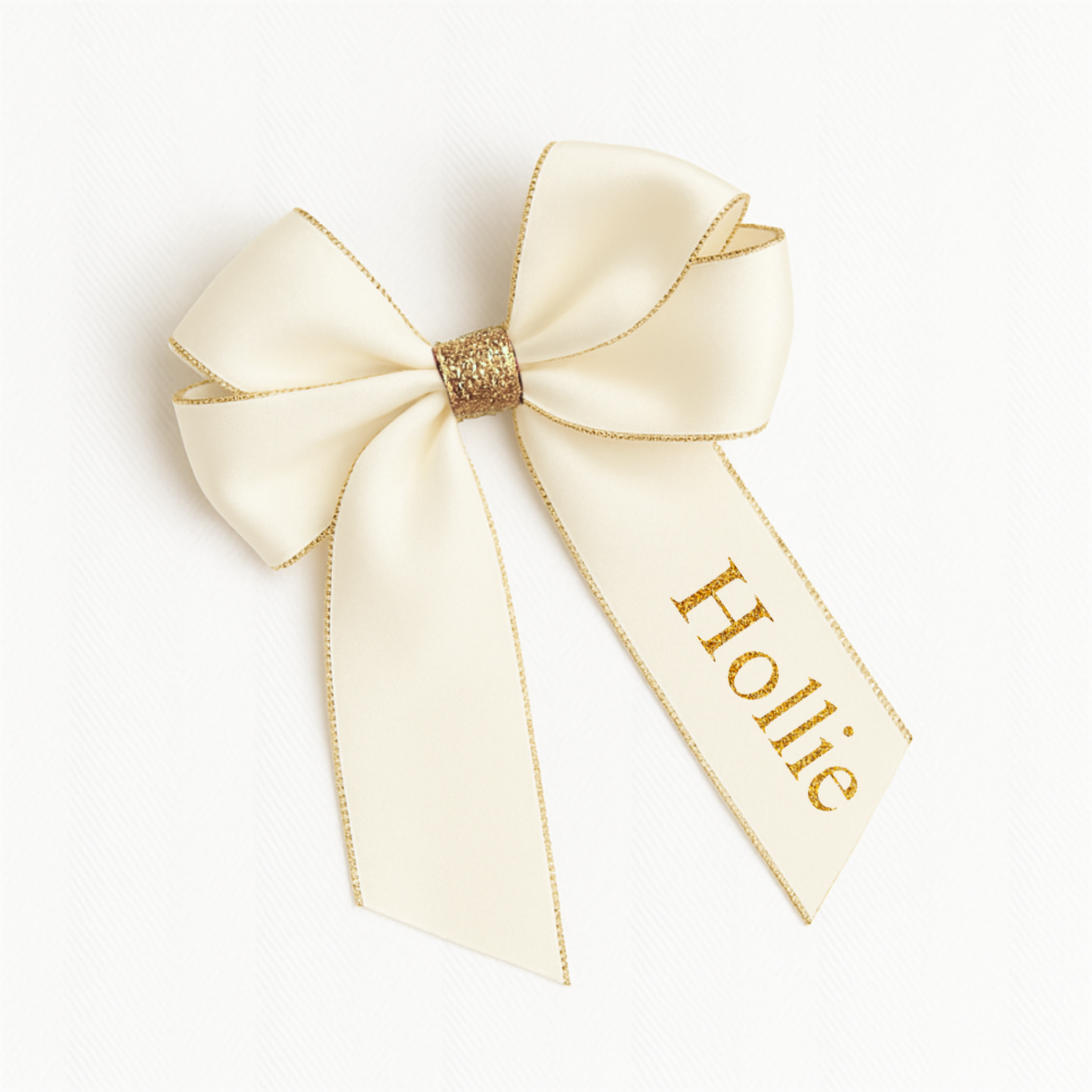 Personalised Christmas Hair Bow 6” - Cream