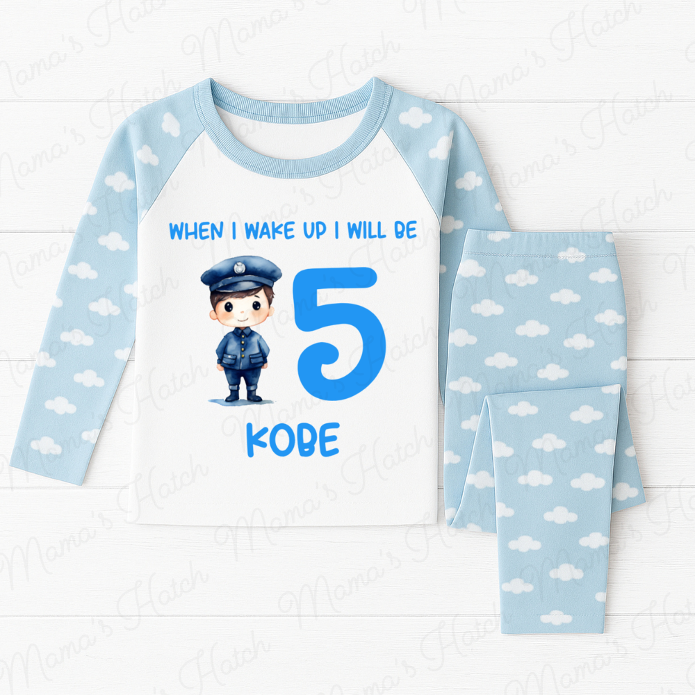 Policeman When I Wake Up I Will Be Blue Birthday Pyjamas