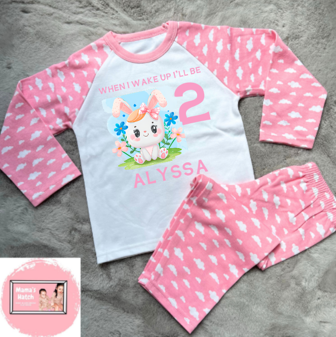 Bunny Floral When I Wake Up I Will Be Pink Birthday Pyjamas image 0
