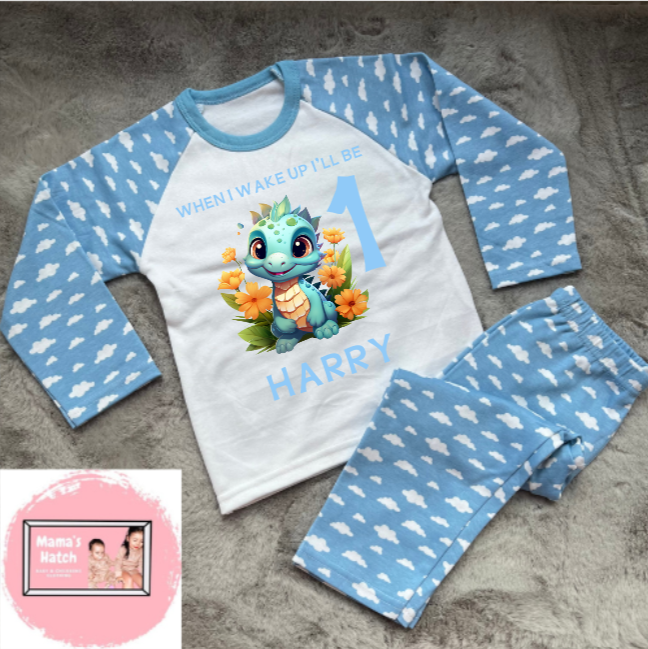 Dino Floral When I Wake Up I Will Be Blue Birthday Pyjamas image 0