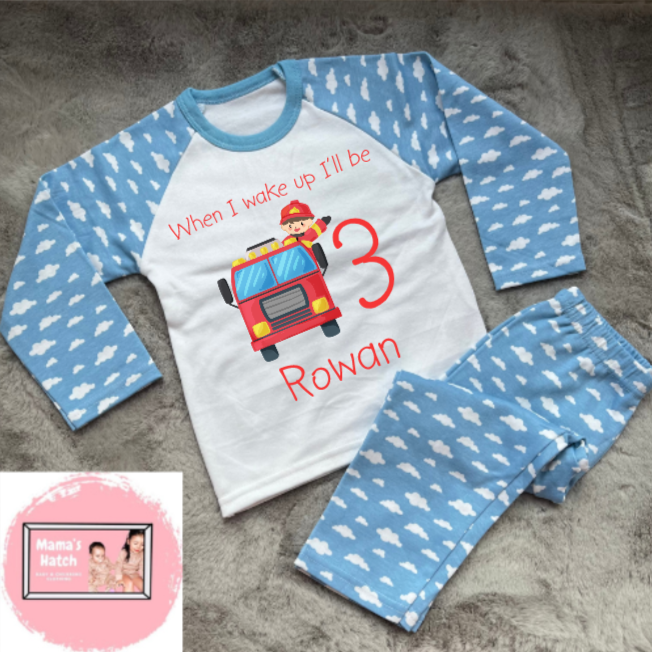 Fire Truck When I Wake Up I Will Be Blue Birthday Pyjamas image 0