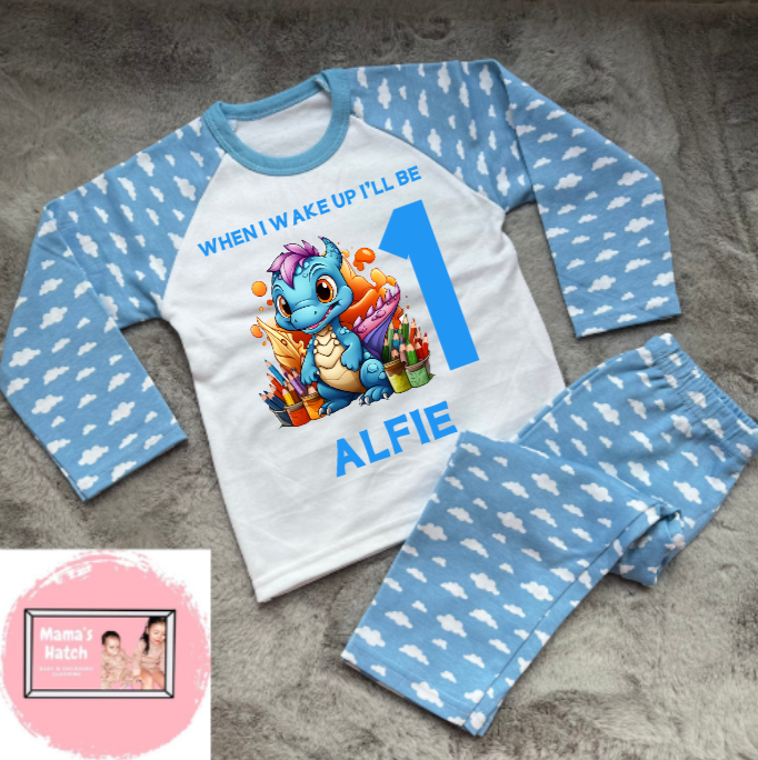 Dinosaur When I Wake Up I Will Be Blue Birthday Pyjamas image 0