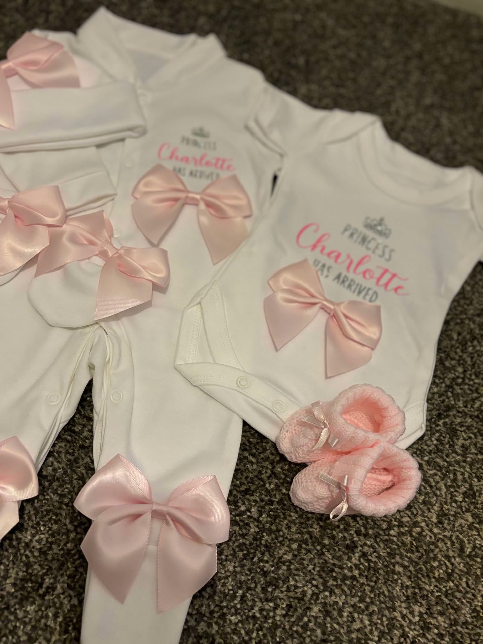 Personalised New Baby Coming Home Outfit With Pink Bows image 3