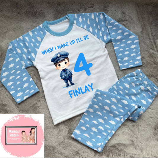 Policeman When I Wake Up I Will Be Blue Birthday Pyjamas image 0