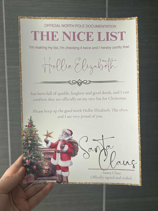 The Nice List Certificate - Pink