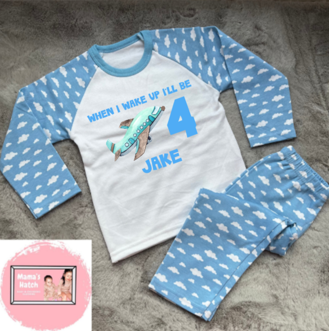 Blue Airplane When I Wake Up I Will Be Blue Birthday Pyjamas image 0