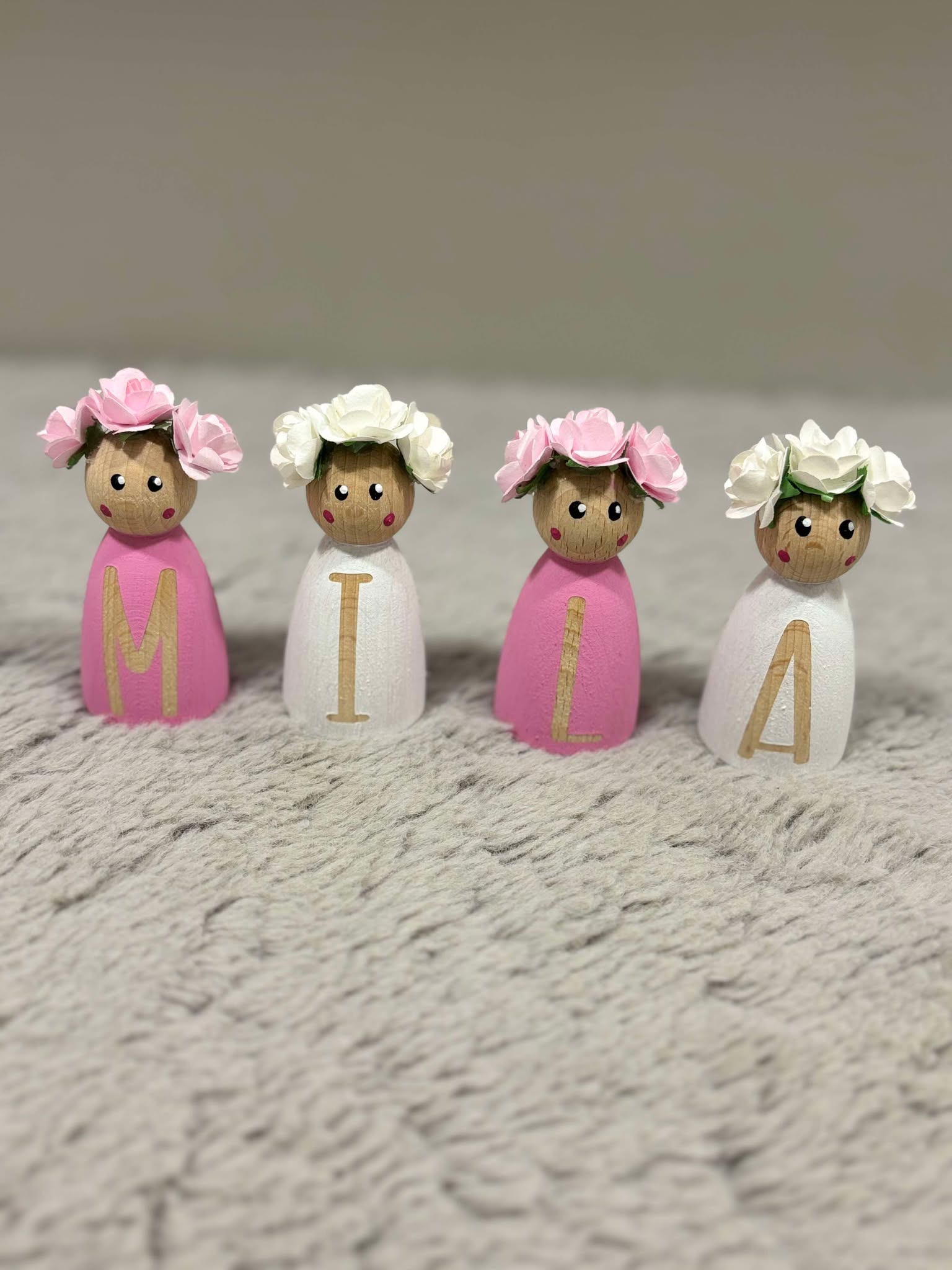 Personalised Pink & White Peg Dolls image 5