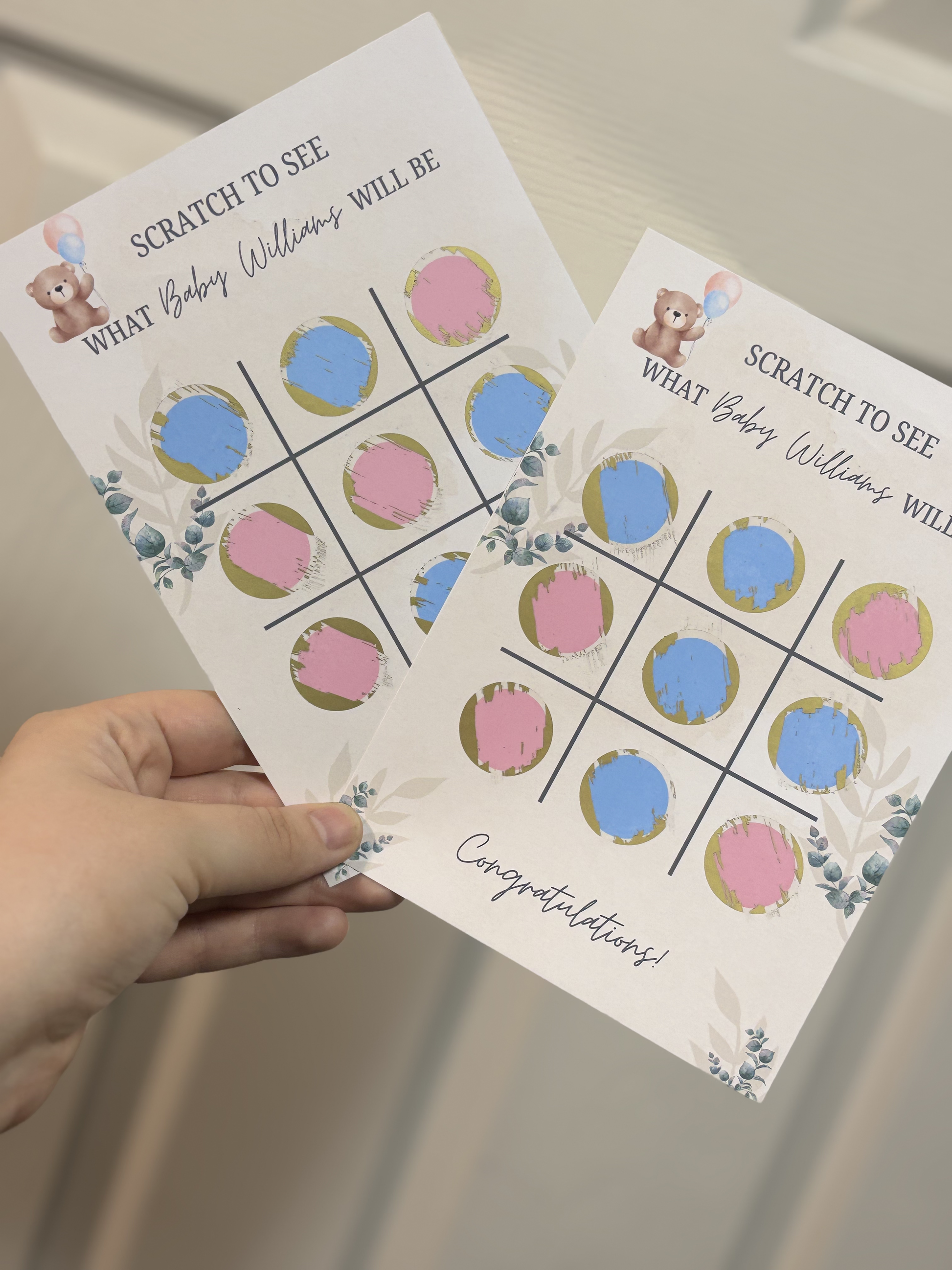 Gender Reveal Noughts & Crosses Game Scratch Card image 2