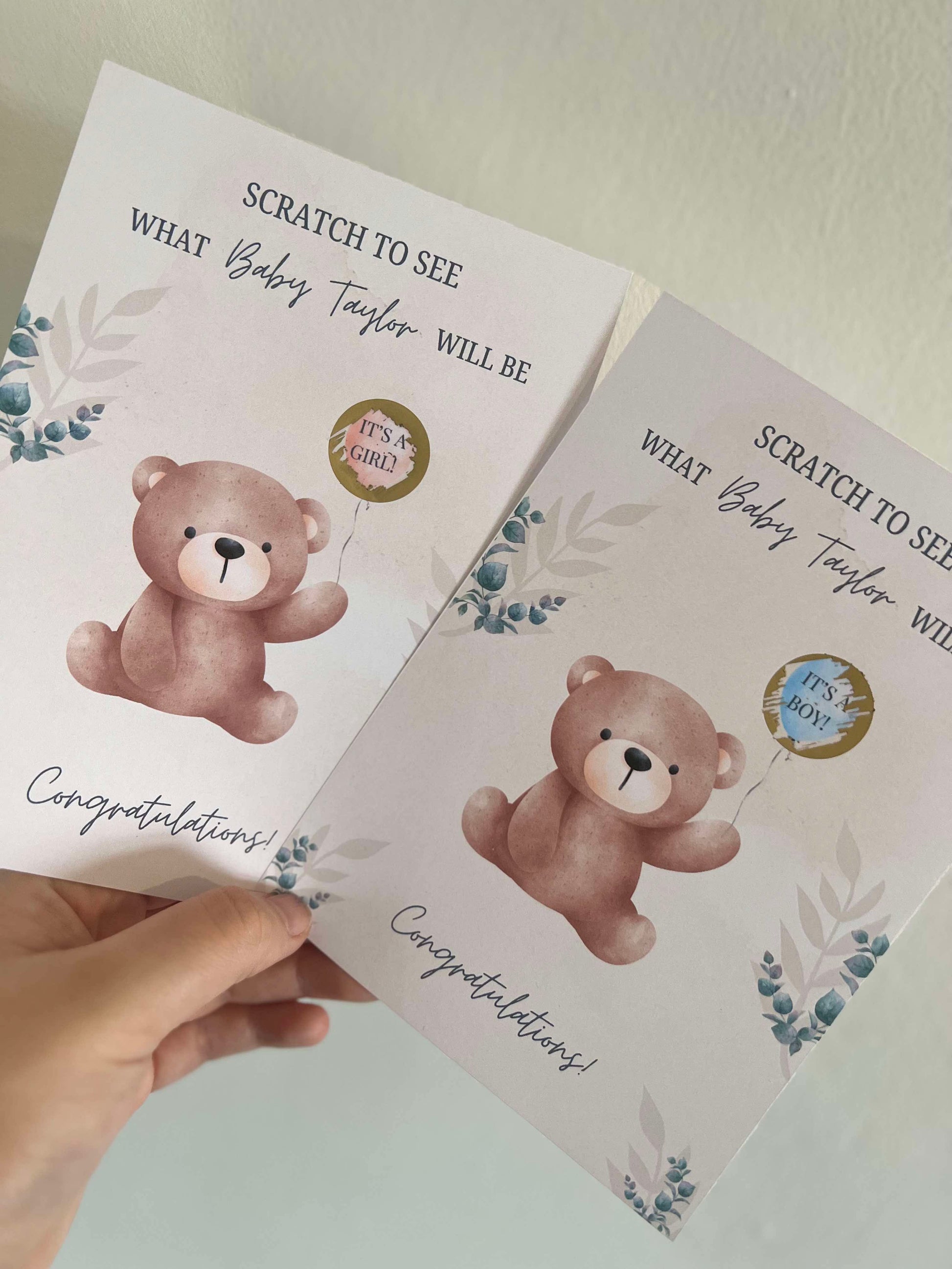 Gender Reveal Scratch Cards - Teddy Bear Balloon image 2