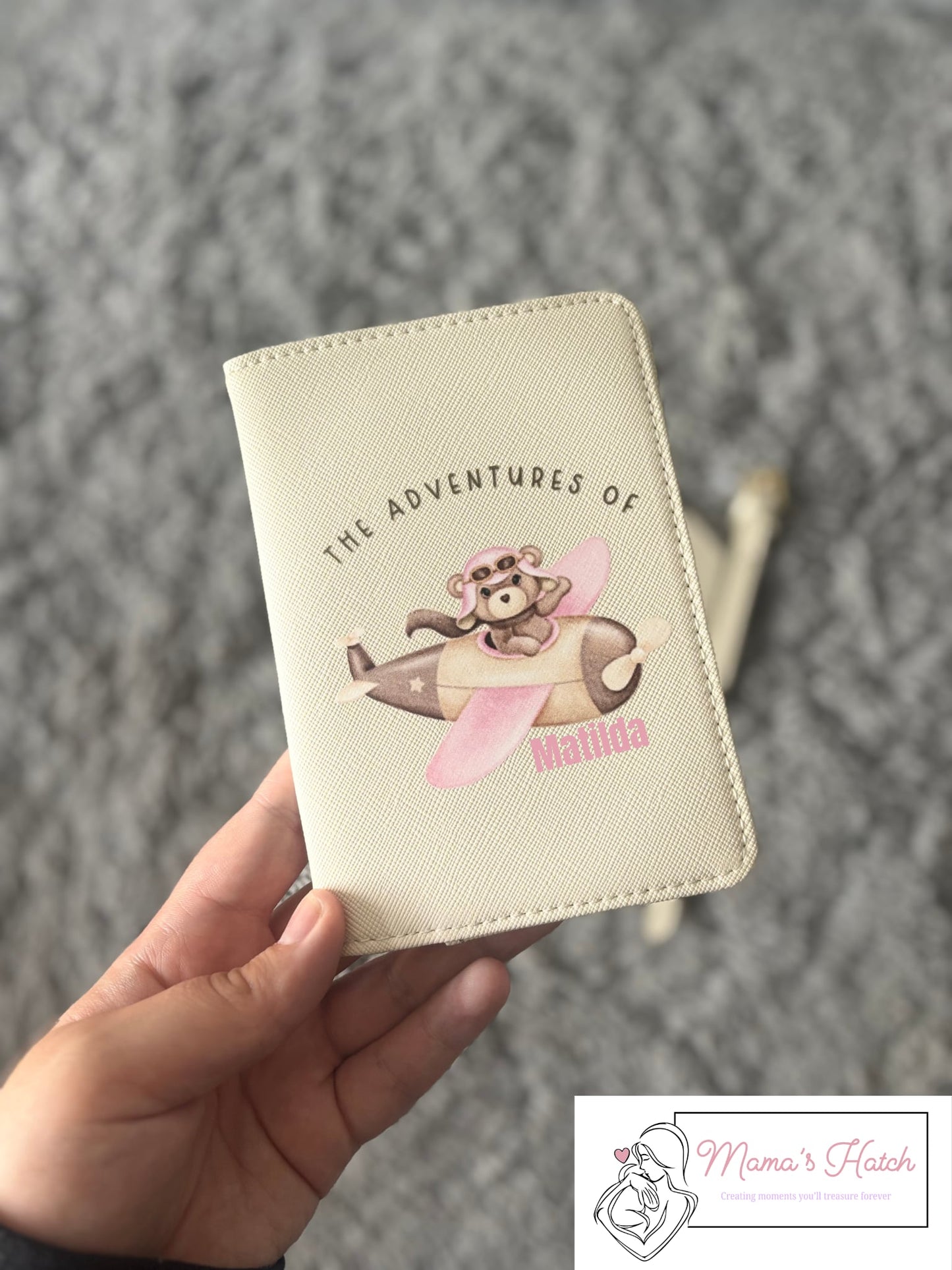 Teddy Plane Passport Cover & Luggage Tag - Pink