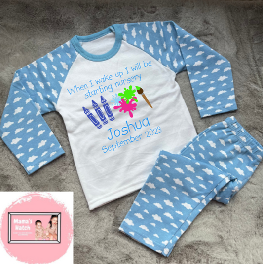 When I Wake Up I Will Be Starting Nursery Blue Pyjamas image 0