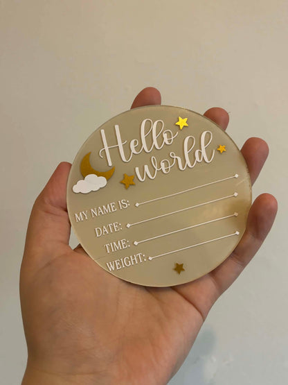 Hello World Baby Announcement Disc