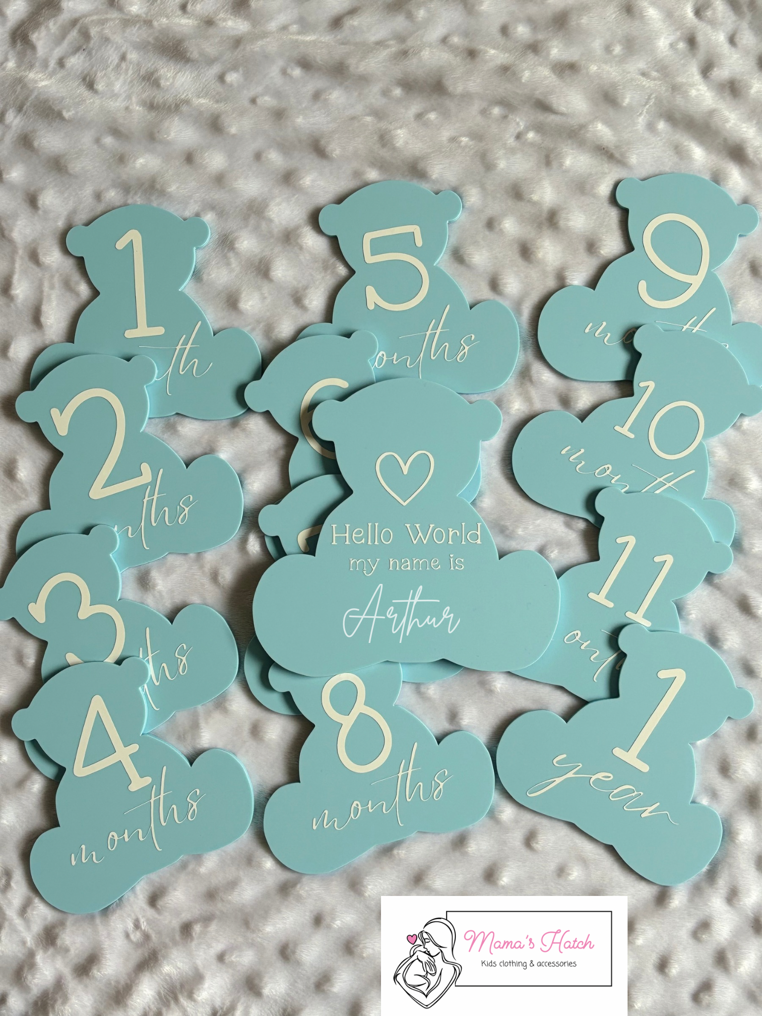 Blue Teddy Baby Milestone Plaques | Pack of 13 image 1