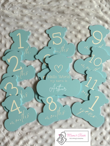 Blue Teddy Baby Milestone Plaques | Pack of 13 image 1