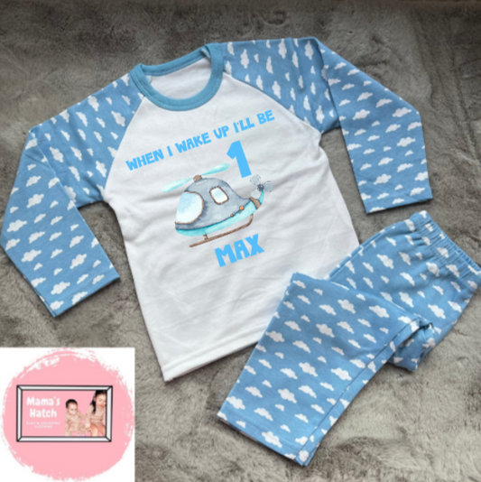 Helicopter When I Wake Up I Will Be Blue Birthday Pyjamas image 0