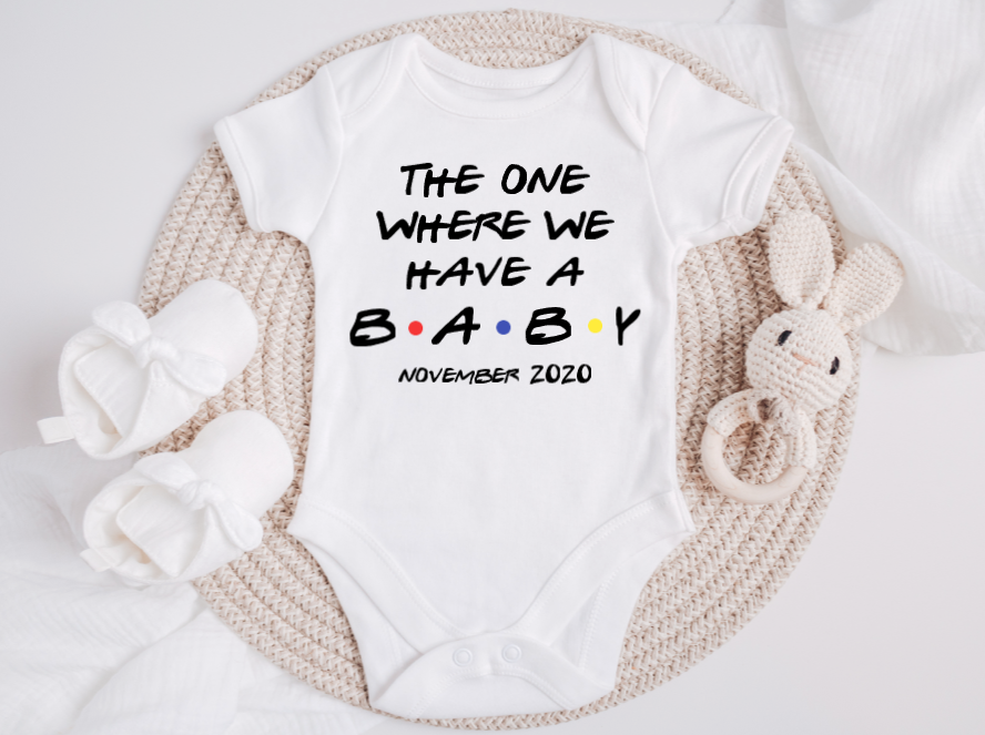 Personalised The One Where We Have A Baby Pregnancy Announcement Vest image 0
