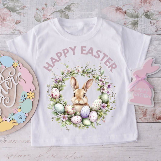 Happy Easter Bunny Wreath T-Shirt Lilac/Pink image 0
