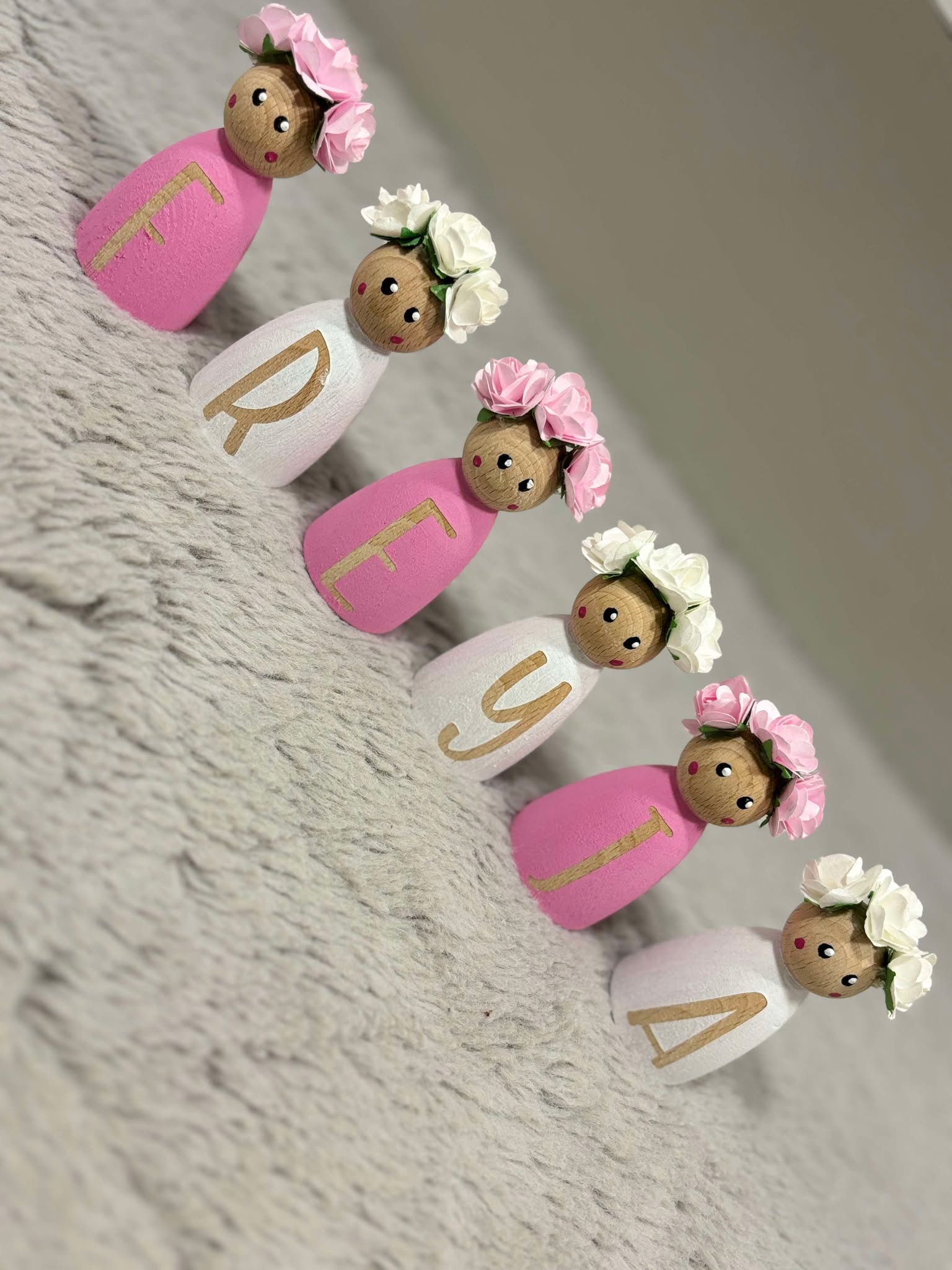 Personalised Pink & White Peg Dolls image 1