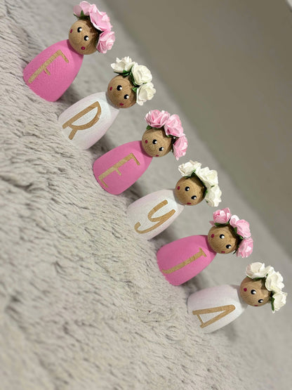 Personalised Pink & White Peg Dolls image 1