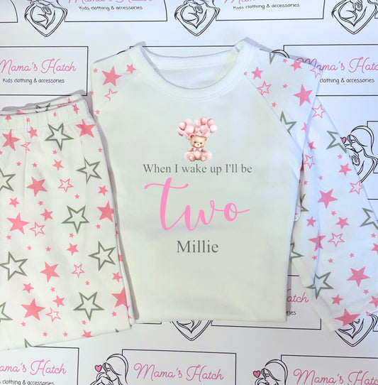 Pink Teddy Balloon Pink Star Birthday Pyjamas image 0
