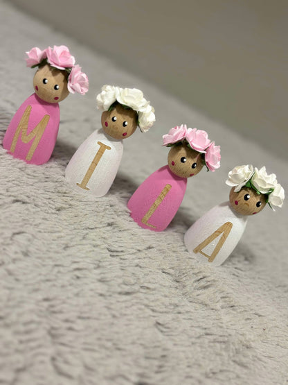 Personalised Pink & White Peg Dolls image 3