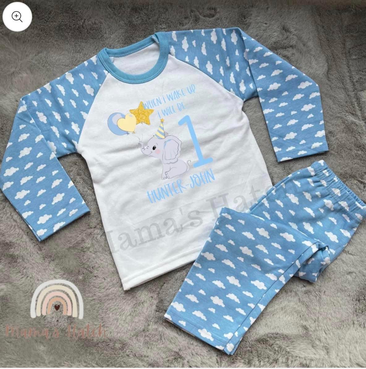 Blue Elephant When I Wake Up I Will Be Birthday Pyjamas image 0