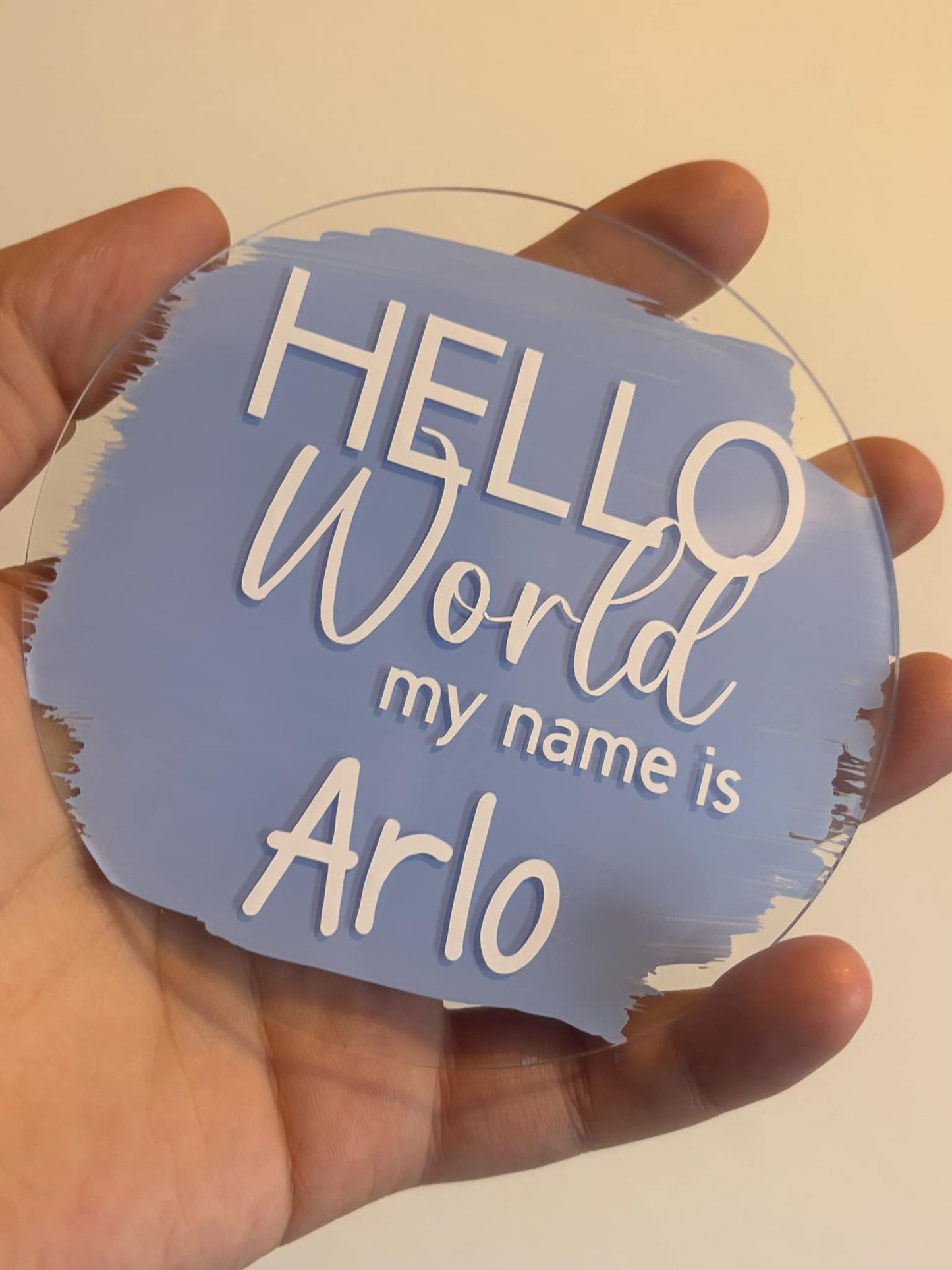 Hello World Personalised Baby Announcement Disc