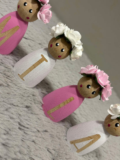 Personalised Pink & White Peg Dolls image 4