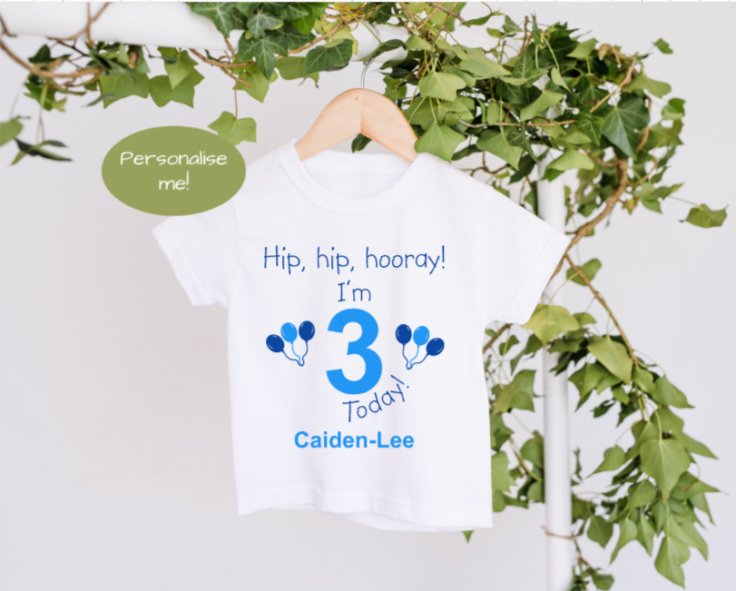 Hip, hip, hooray! I'm 3 today Blue Birthday T-Shirt image 0