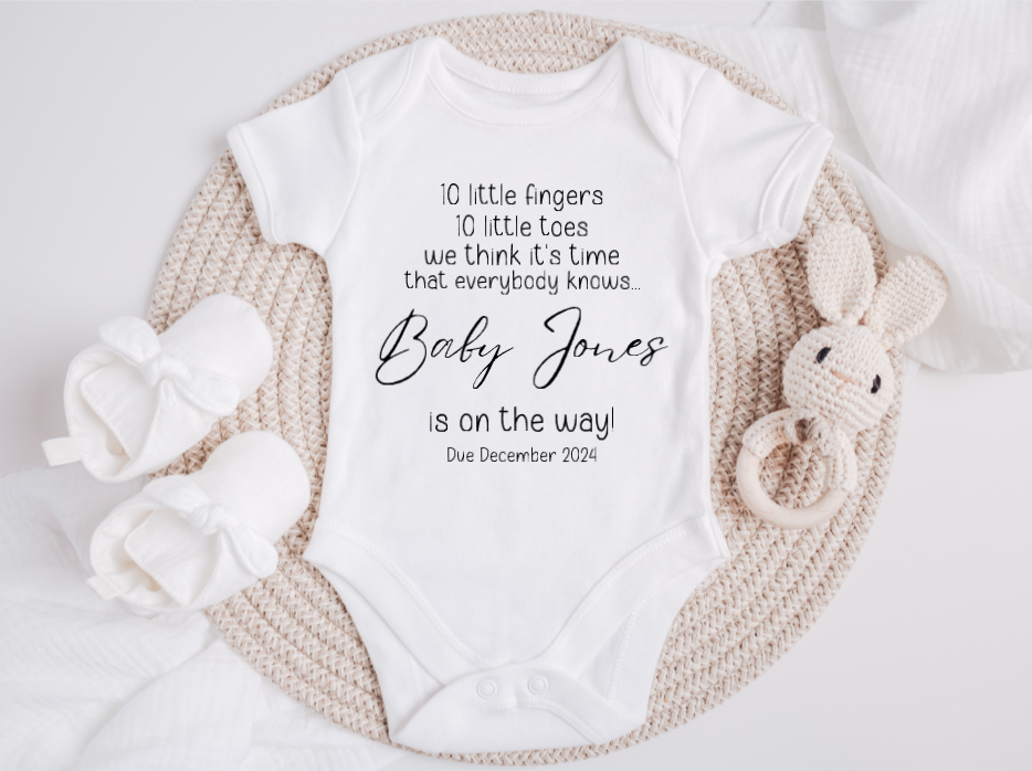 Personalised Little Fingers, Little Toes Pregnancy Announcement Vest image 0