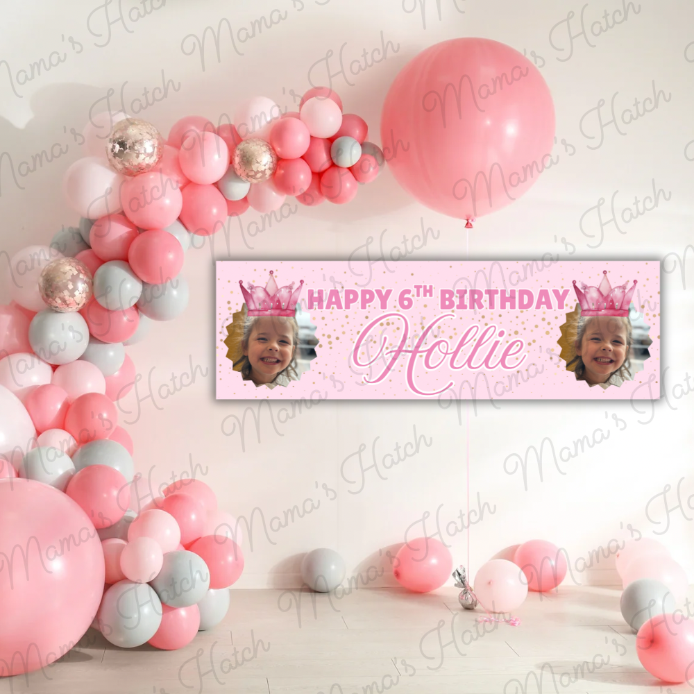 Princess Custom Photo PVC Birthday Banner 90x28cm Waterproof