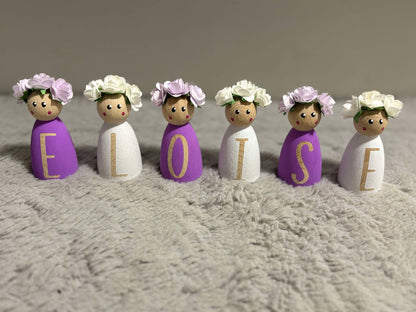 Personalised Lilac & White Peg Dolls image 0