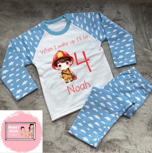 Fireman When I Wake Up I Will Be Blue Birthday Pyjamas image 0