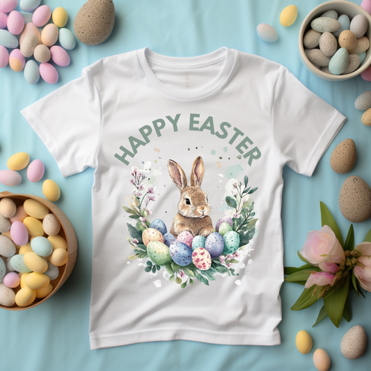 Happy Easter Bunny Wreath T-Shirt Green/Blue image 0