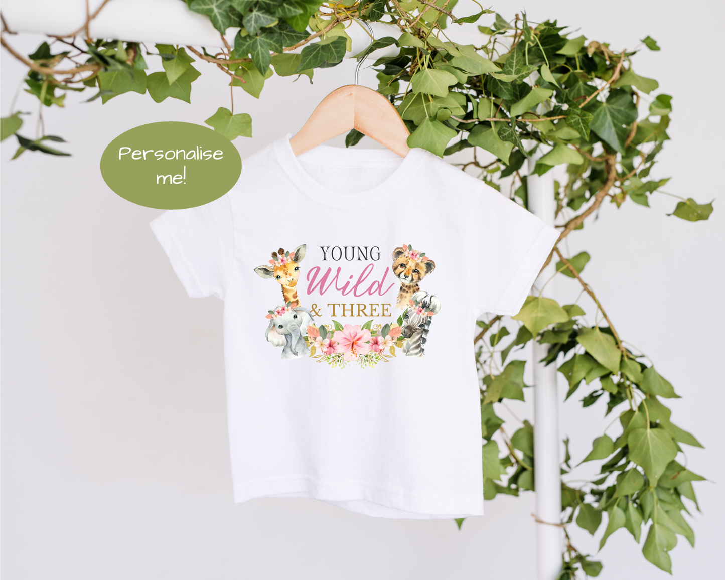 Young Wild & Three Pink Birthday T-Shirt image 0