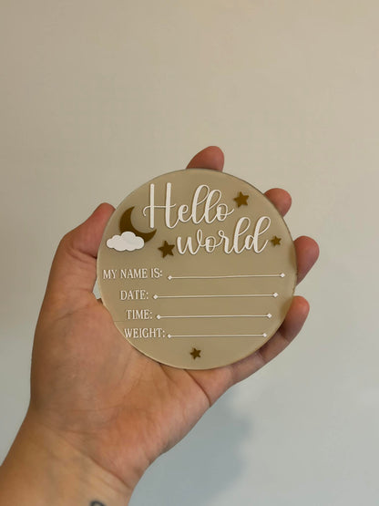 Hello World Baby Announcement Disc