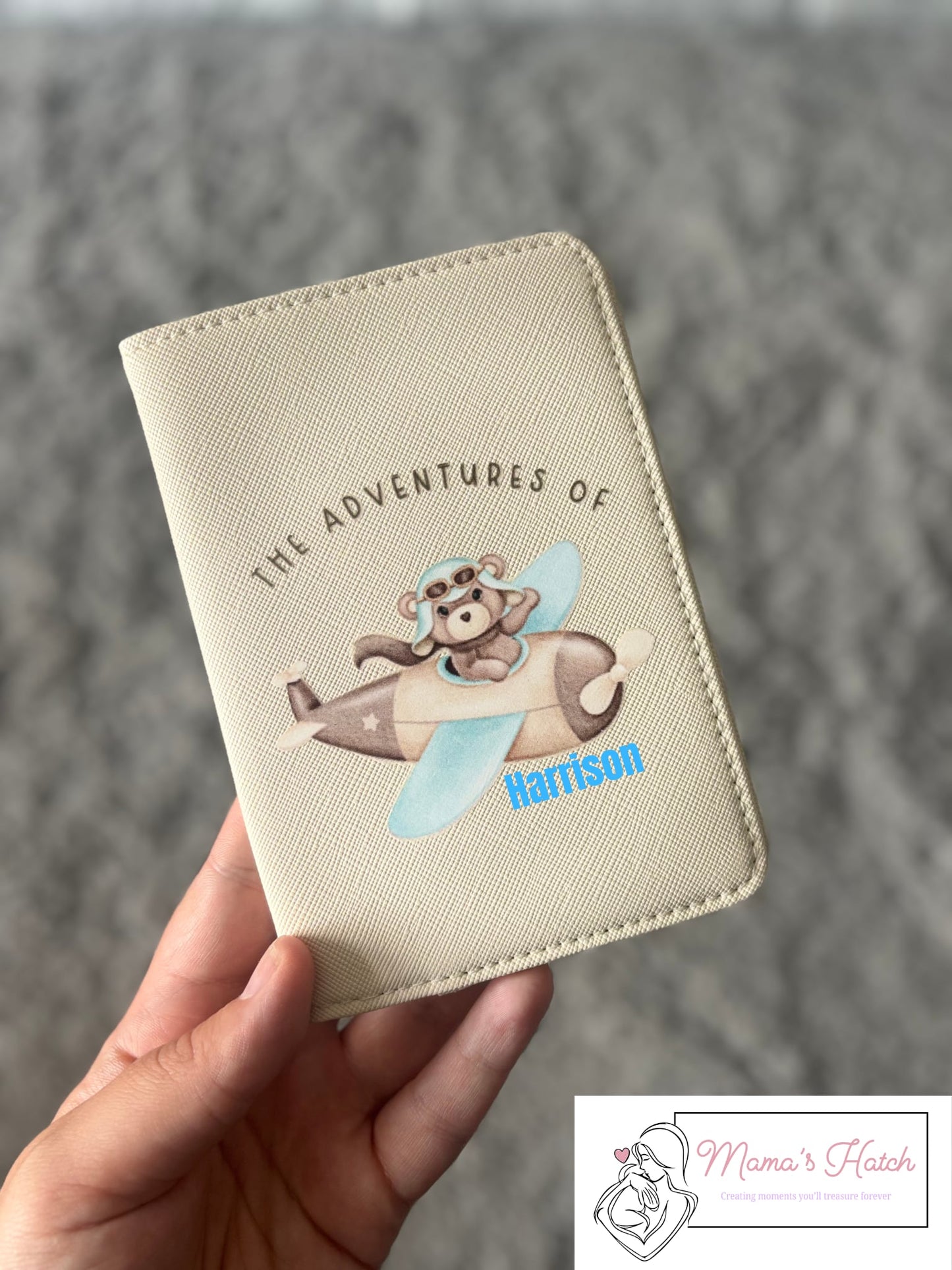Teddy Plane Passport Cover & Luggage Tag - Blue
