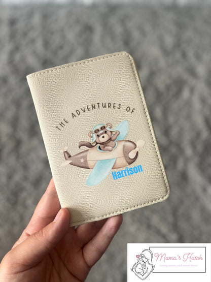 Teddy Plane Passport Cover & Luggage Tag - Blue